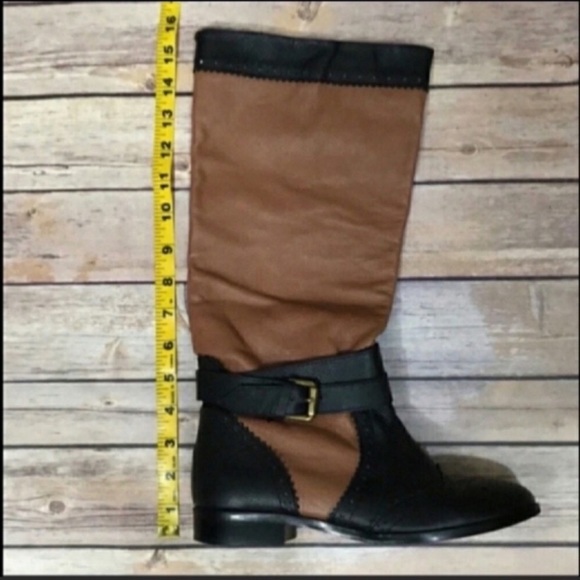 Cynthia Vincent Leather Color Block Tan Black Boots 7 - Picture 8 of 8